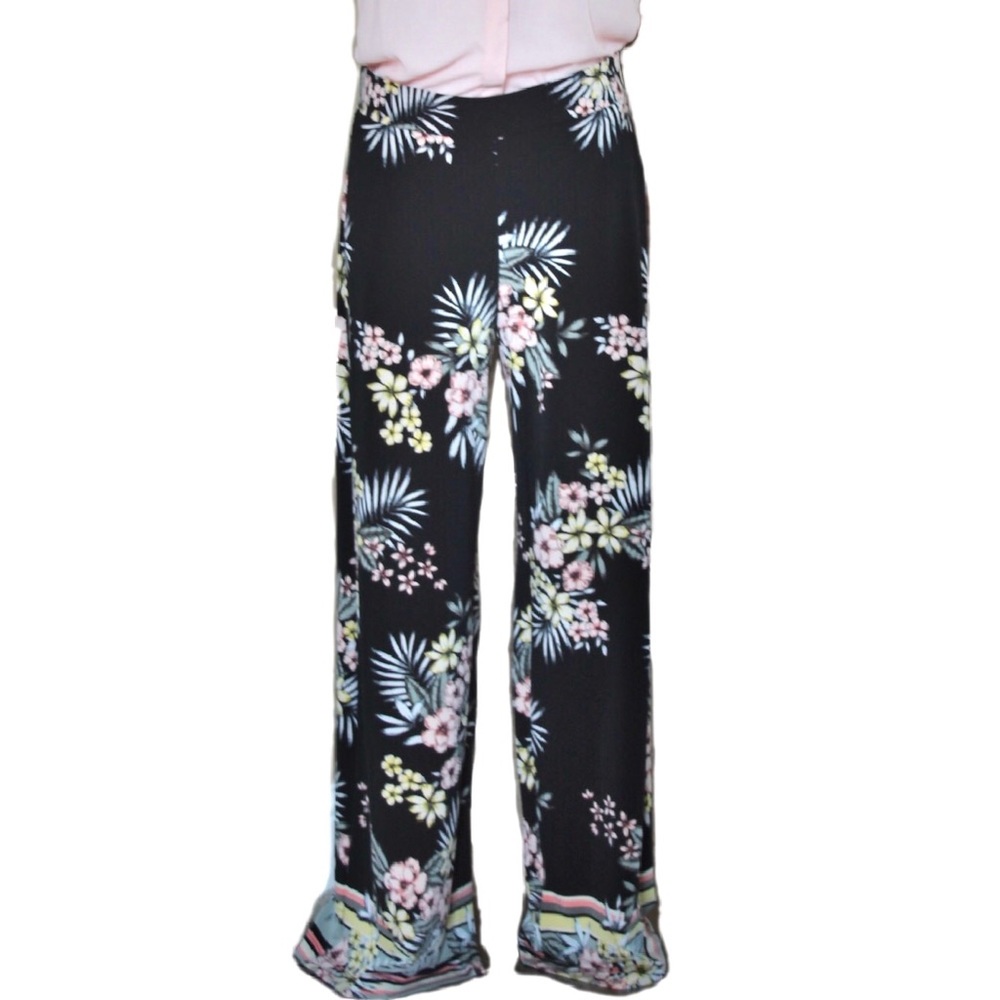 Roz & Ali Stretch Wide Leg Floral Pull-On Pant SM